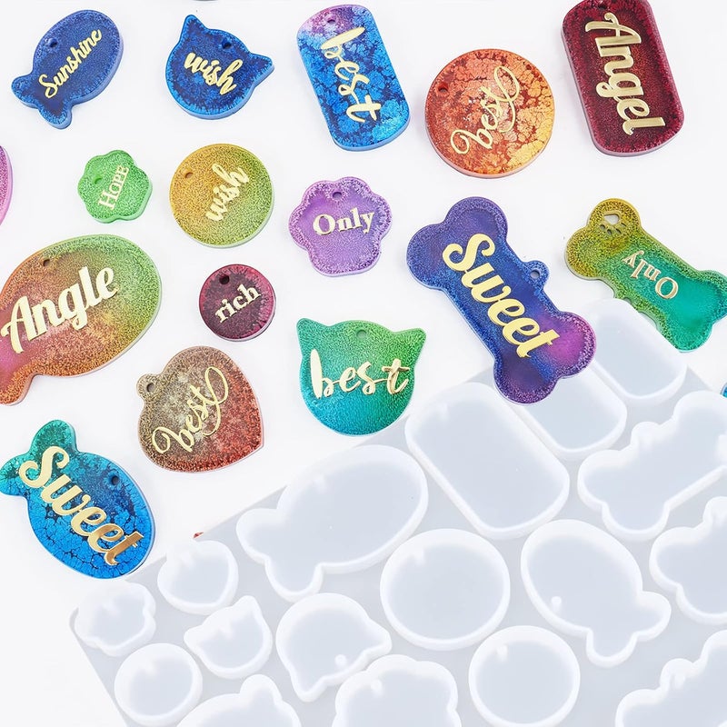 Actvty Pet Tag Resin Mold Silicone, Dog Tag Molds for Resin, Dog Bone Cat Shaped Keychain Silicone Resin Molds with 15Pcs Keychains DIY Crafts Making Tag Charm Pendant - Image 5